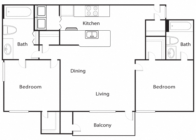 Floor plan for 2 beds, 2 baths, 996 sqft